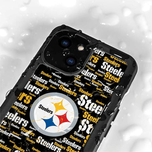 NFL Pittsburgh Steelers Black Blast iPhone 15 Waterproof Case